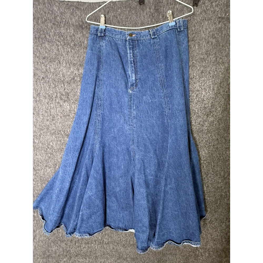 Vintage Lizwear Skirt Womens 14 Denim Full A-Line Long Made USA Boho 80s Prairie